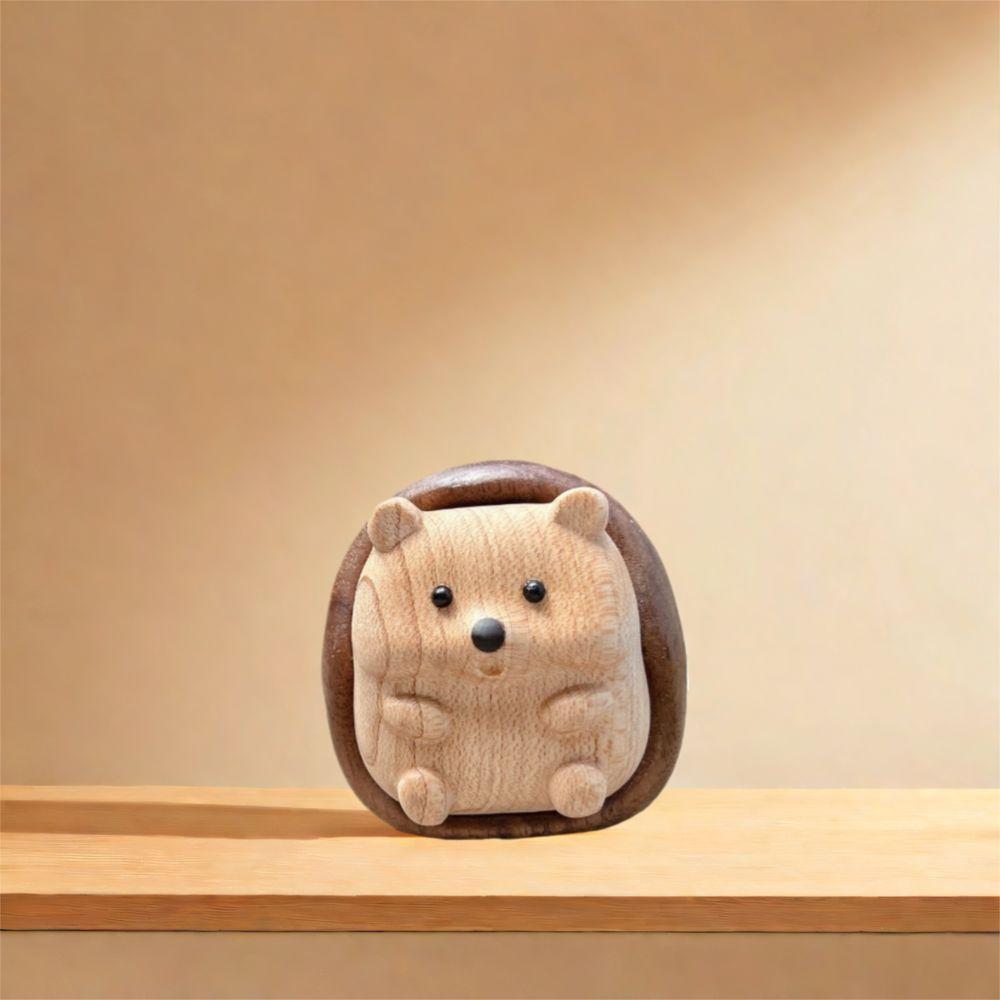 Wooden Animal Sculpture Creative Interior Decoration Figurine Cute Hedgehog Statue Cabinet