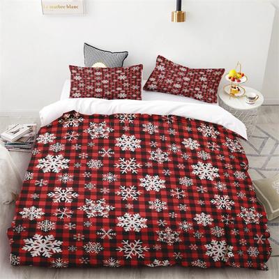 Dekbedovertrek Kerst Sneeuwvlok Rood en Zwart Ruit Drie-delige Set Slaapkamer Decoratie Eenpersoons Tweepersoonsbed Queen King Size