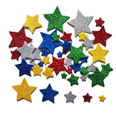 Gouden Glitter Vijfpuntige Ster Schuimstickers voor de Kleuterschool - Kleine EVA Geometrische Vormen