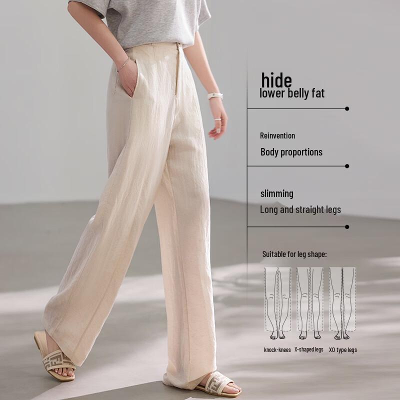 VICTORIA&VERA Linen-Blend Straight Leg Casual Pants