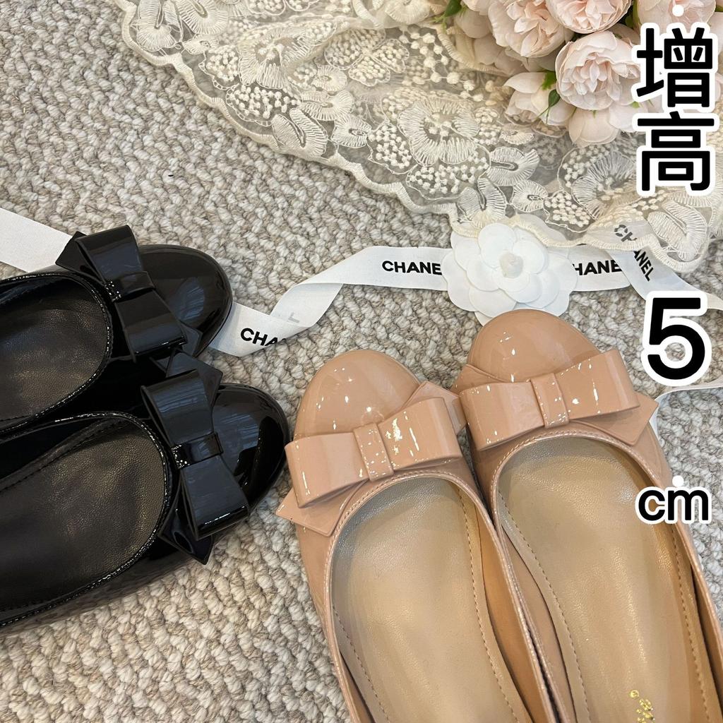 Height Increase 5cm Bow Round Head Shallow Mouth Single Shoes Women's 2025 Spring New Fairy Wind Patent Leather One-pedal Soft-soled Shoes