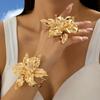 4Pcs Zinc Zinc Alloy Ring Earrings Bracelet Exaggerate Women Jewelry Suit Fashion Flower Jewelry Set  Party