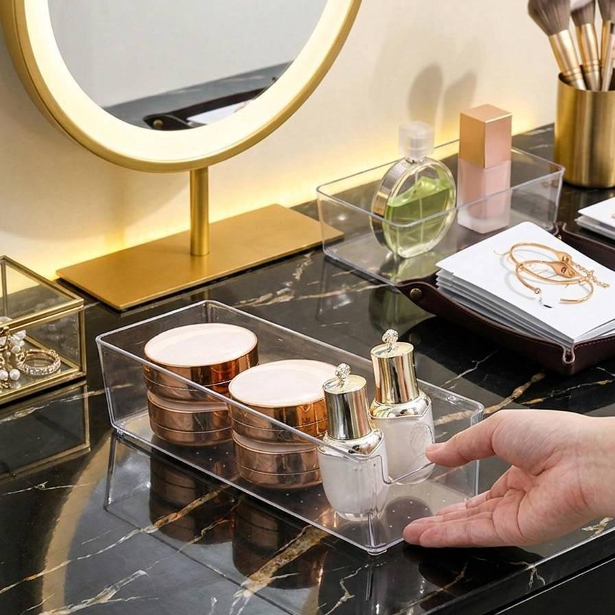 Clear Plastic Desktop Organizer: Multi-Use Handheld Makeup Storage Box