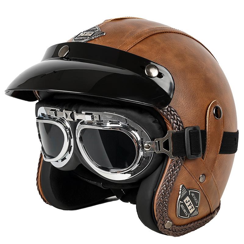 

3C сертифицированный ретро шлем для мотоцикла Harley Prince Cruising, кожаный шлем для мужчин и женщин, всесезонный мотоцикл, электромобиль 3/4/5 M миндальный
