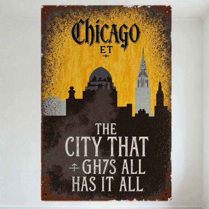 

Vintage Chicago Skyline Metal Tin Sign Art Deco Distressed Wall Plaque for Home Bar Cafe Restaurant Decor (THE CITY THAT GH7S AL 20x30cm（7.8x11.8inch）