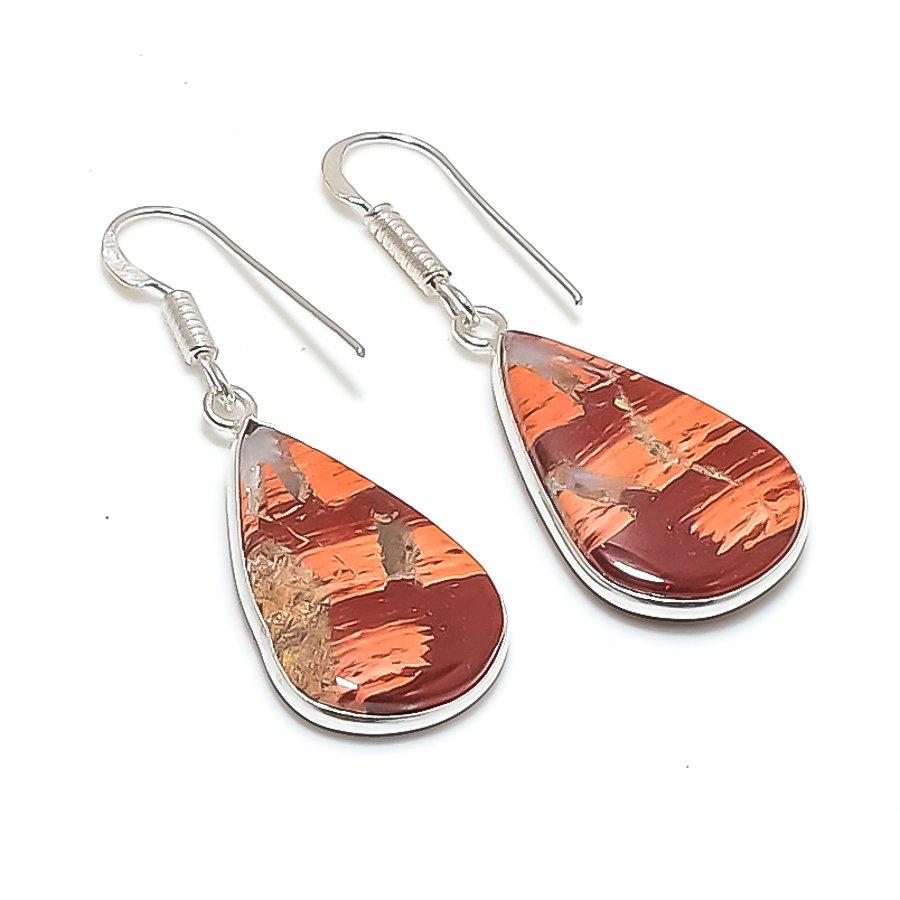 Natural Red Snakeskin Gemstone 925 Sterling Silver Jewelry Earring 1.65  AE-12307