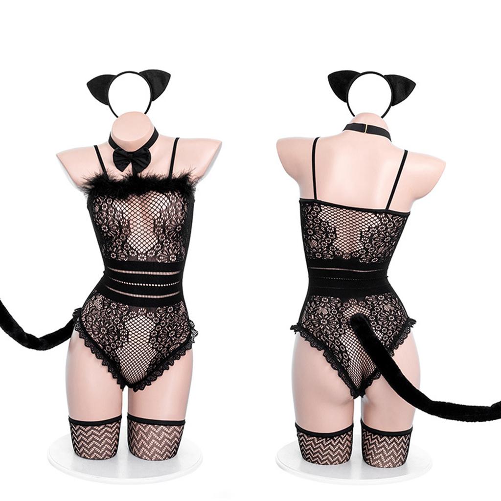 Hot Lingerie Bodysuits Cute Girl Bow Dress Women Cat Plaid Maid Lolita Unifroms Outfits Costumes Cosplay