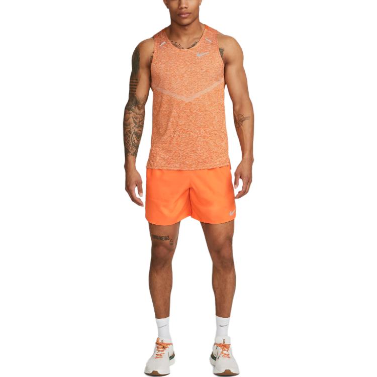 Nike Solid Color Brand Logo High Waist Drawstring Split Shorts Men Shorts Orange DM4759-885