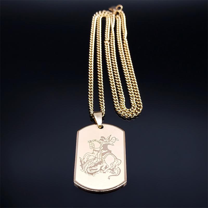 SAINT MICHAEL Archangel Pendant Necklace For Women Men Stainless Steel Dog Tag Metal Shape Necklaces Religious Jewelry N6279S05