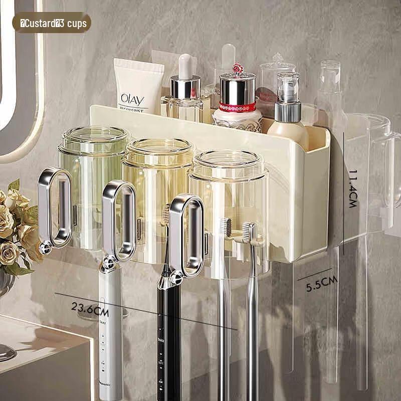 

Punch-Free Wall-Mounted Toothbrush Holder with 3 Cups