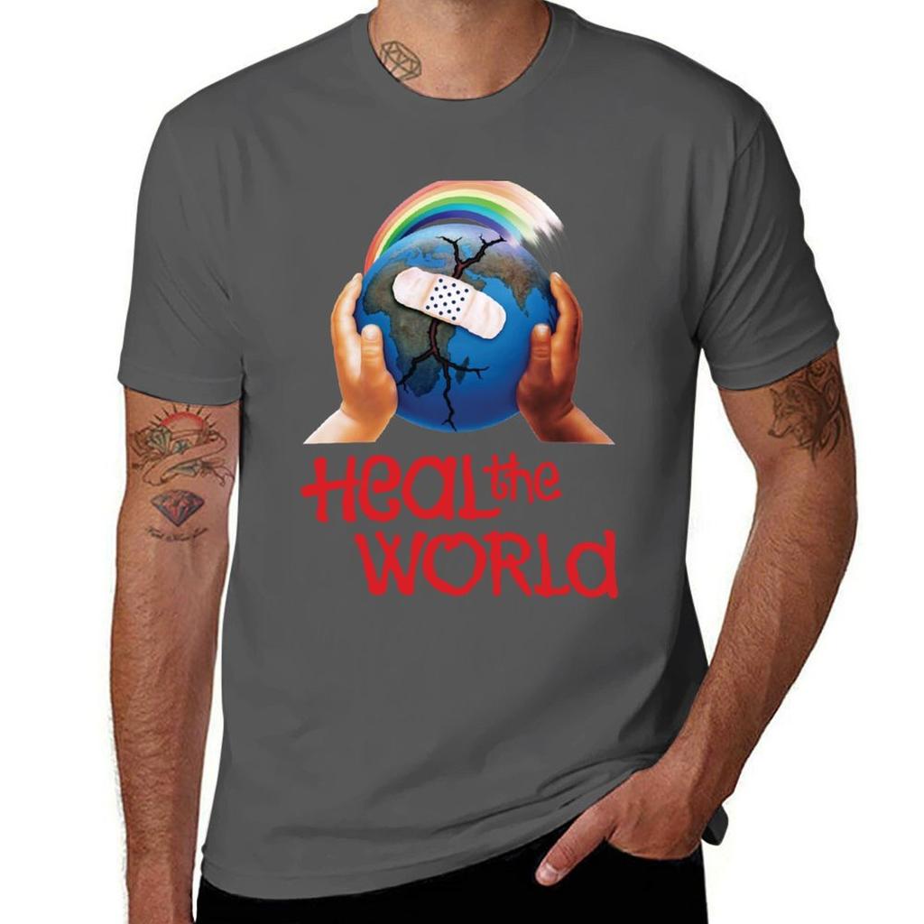 Heal The World Rainbow Globe Tshirt Simple Trendy Casual Tshirt