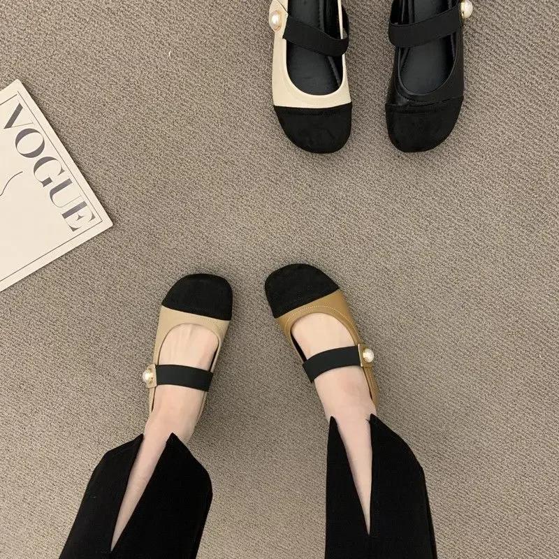 Fashion Ladies Footwear Japanese Style Lolita Khaki Pearl Gothic Women's Shoes Round Toe Low Heel Elegant Patchwork Mary Jane Non Slip A