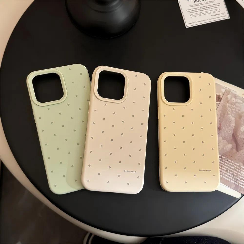 Korean Full Screen Polka Dots Are Suitable for iPhone16/17promax Mobile Phone Case Apple 15 Liquid 13 Skin Feeling 14 Sets