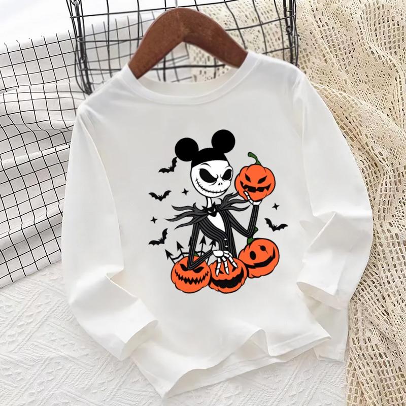 Halloween Jack Skellington Pumpkin King Printed Cartoon Children's T-Shirt Long Sleeve Autumn Boys and Girls Clothing for Kids