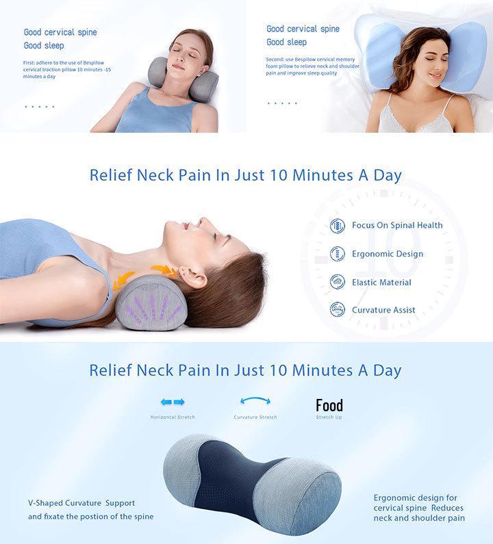 Cross-Border Memory Foam Cervical Pillow with Reverse Bow Stretching and Pure Cotton Cover - Portable Neck Support Pillow