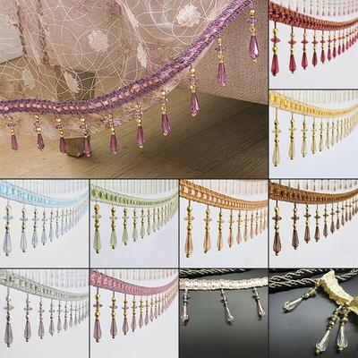12 Yards/Lot Crystal Curtain Tassel Lace Trimming Sewing Ribbon Tassel Crystal Bead Fringe Upholstery Curtain Accessory