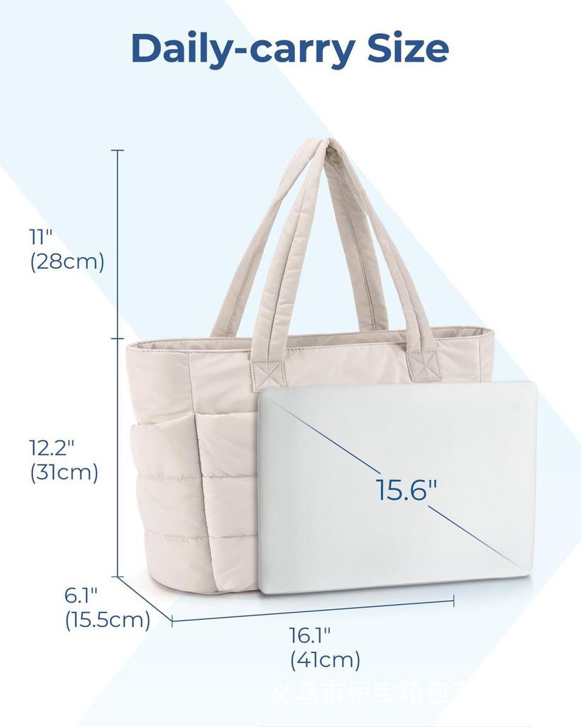 Large Quilted Cott Jacket Tote Bag, Lightweight, Spacious Handbag Shoulder Bags for Work, Travel & Yoga, Fitness, Daily Use
