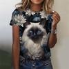 Women's T-shirt with Cute Cat Pattern 3D Printed for Girls, Summer Casual and Fashionable Women's Short Sleeved Oversized T-shirt