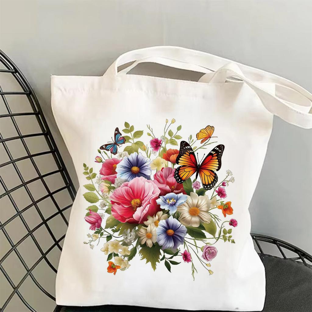 Frühlingshafter Blumen-Gras-Druck Canvas Tragetasche Trendige Funktionelle Tasche Ideal für Pendeln, Einkaufen und Tragen täglicher Notwendigkeiten