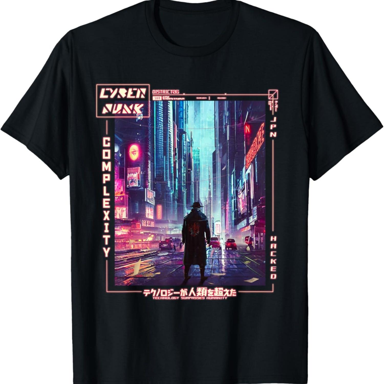 

Man Walking in Japanese Cyberpunk Retro Vaporwave Aesthetic T-Shirt S