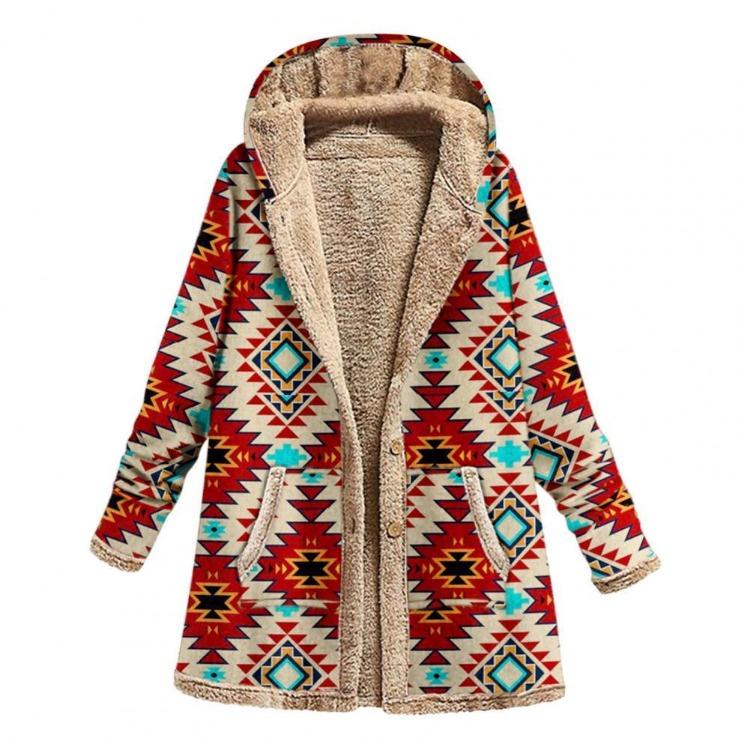 

Women Vintage Hooded Coat Ethnic Style Single Breasted Warm Jacket Loose Thick Outwear Autumn Winter Clothes for Women M хакі
