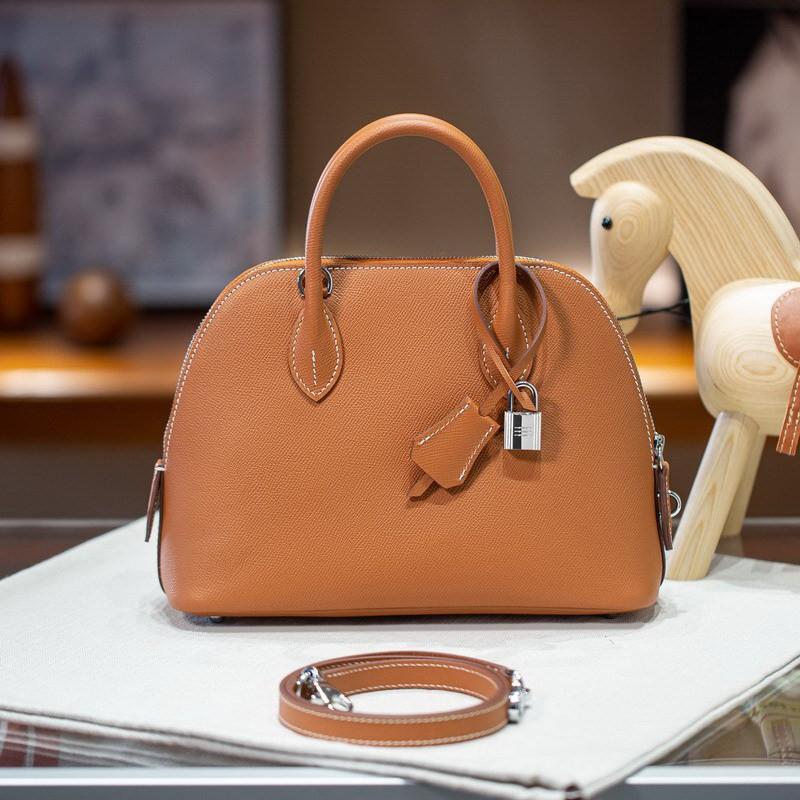 Womens Genuine Leather Epsom Shell Handbag Top Handle Shoulder Crossbody Bag