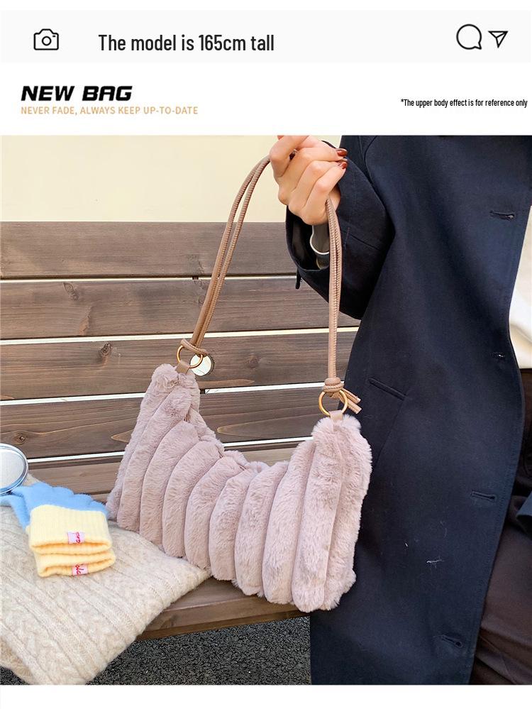 Women's Plush Shoulder Bag - 2025 Fashionable Versatile Furry Underarm Handbag with Niche Design