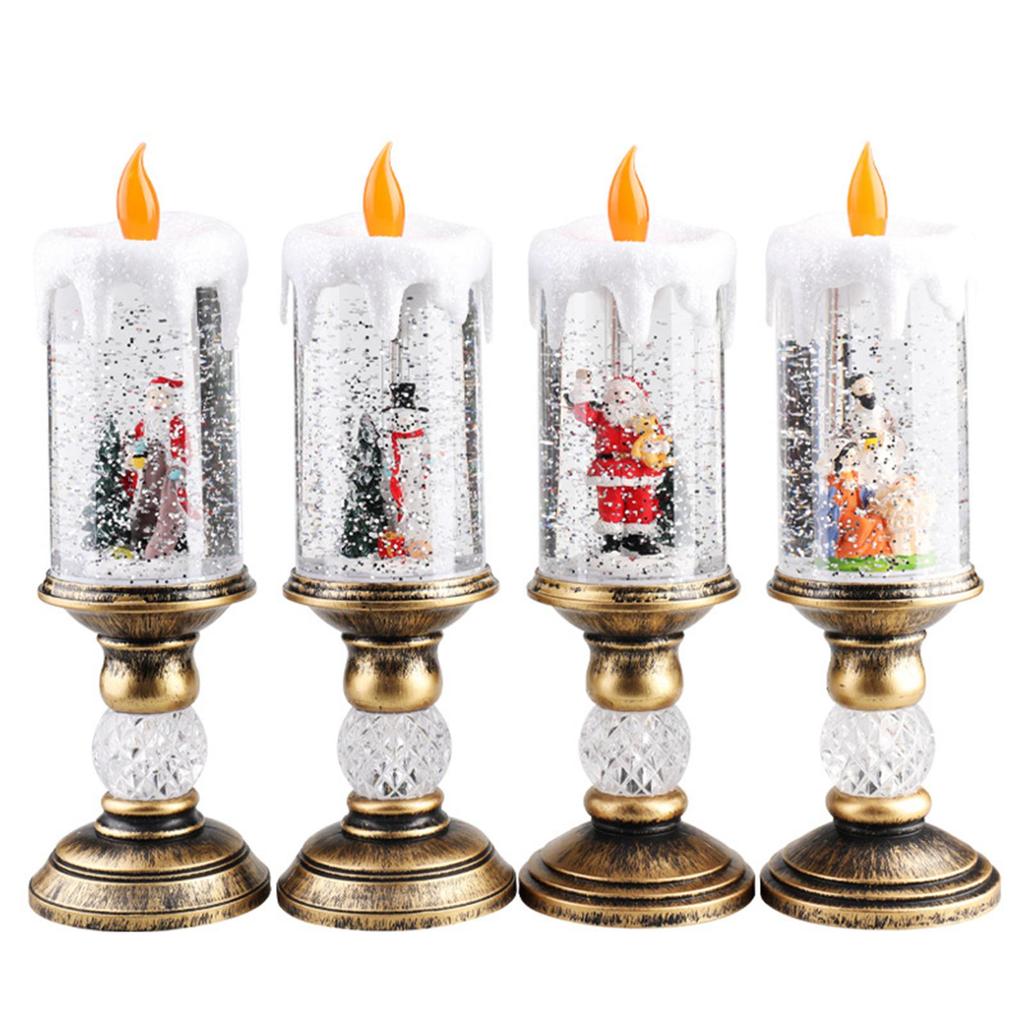 Christmas Music Box Candle Holder and Candle Shaped Night Light for Office Birthday Bedroom Table Centerpiece Party Accessories