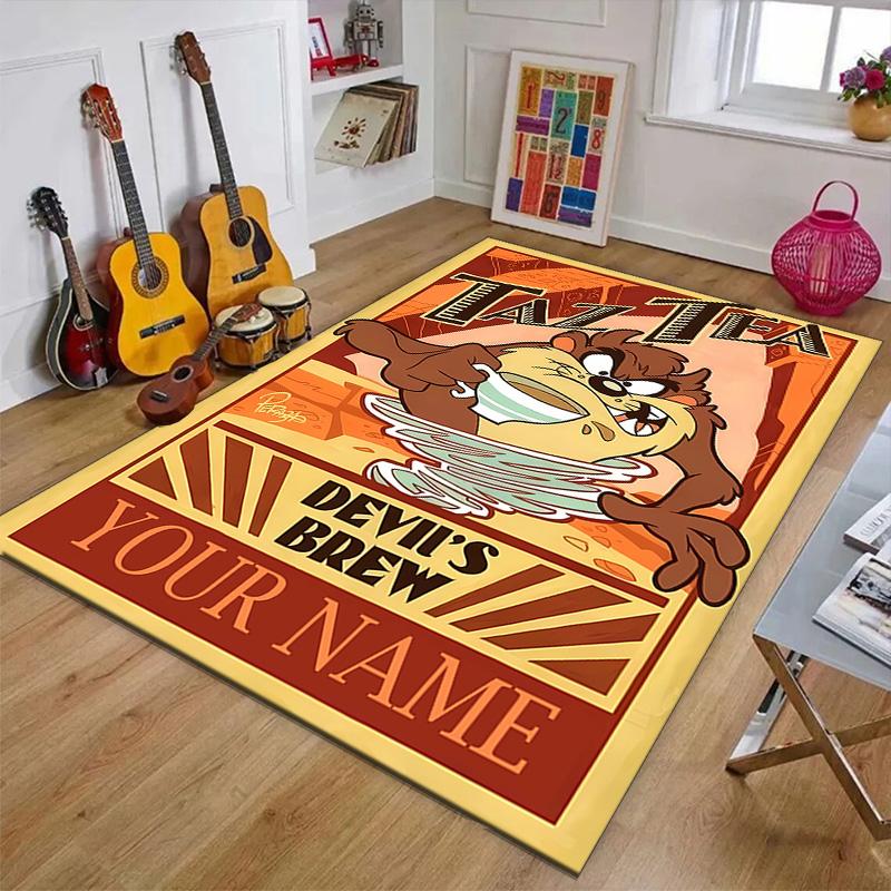 Custom Taz Mat Personalized Name, Polyester Washable Indoor Entryway Rug, Gift for Christmas, Easter, Thanksgiving Day