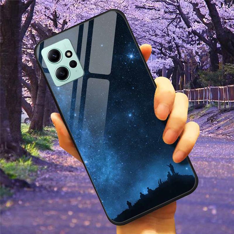 For Xiaomi Redmi Note 12 4G 2023 Case Tempered Glass Starry Marble Hard Back Protective Cover for Redmi NOTE 12 Note12 4G Global