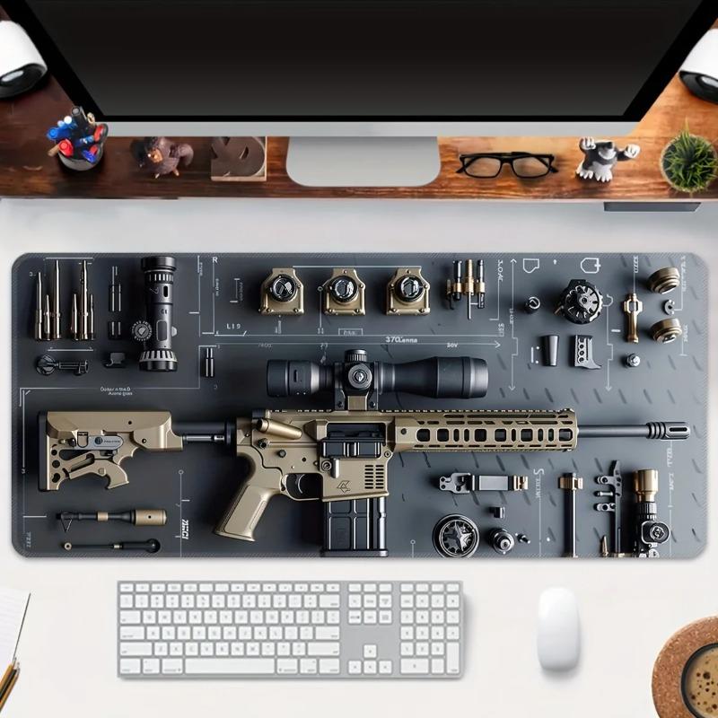 Tappetino per Mouse da Gioco Grande di Precisione Forma Ovale Design Tattico con Pistola Tappetini da Scrivania Fondo in Gomma Antiscivolo 500X1000 Superficie Lavabile Tappetino per Ufficio