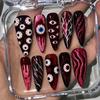 30pcs Halloween Press On Nails Gothic Skeleton Skull Spider Web Black Cat Haunted House Fake Nail Almond False Nail for Women