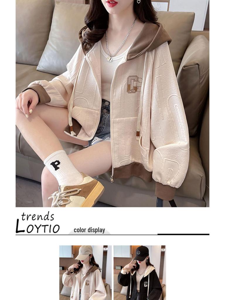 Women's Hooded Color Block Casual Jacket - Korean Style, Lightweight, Loose Fit, Petite, for Spring/Autumn 2025.