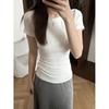 Spring and Summer American Front Shoulder Small Crew Neck Short Sleeve Slim Fit Stacked Wear Mid Waist Skin-friendly Versatile Tights T-Shirt Women