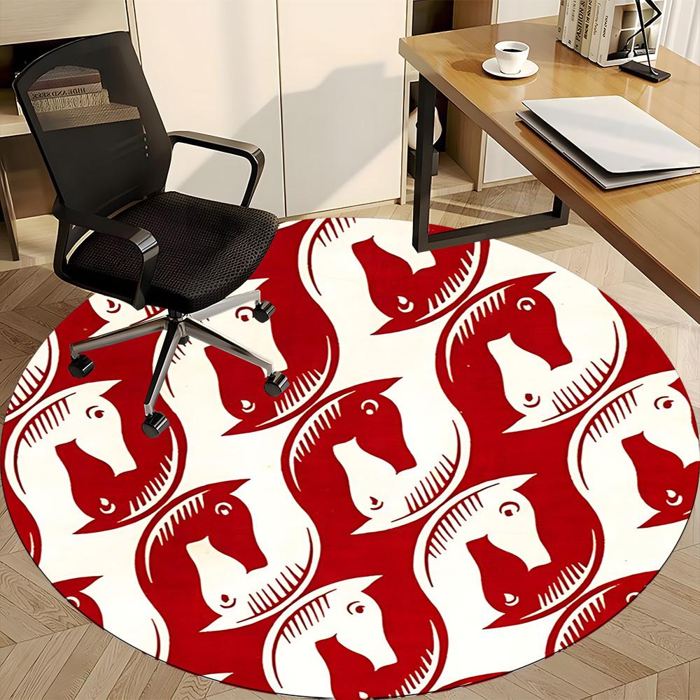 1pc Horse Pattern Office Round Area Rug, Mat Suitable For Office, Under Office Chairs Bedroom Living Room Home Decor, Room Deco