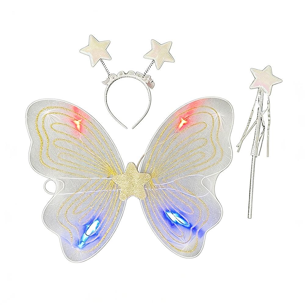 3Pcs/Set Sparkling Butterfly Wings Princess Hair Hoop Colorful Angel Wings Fairy Wand Butterfly Costume Wings