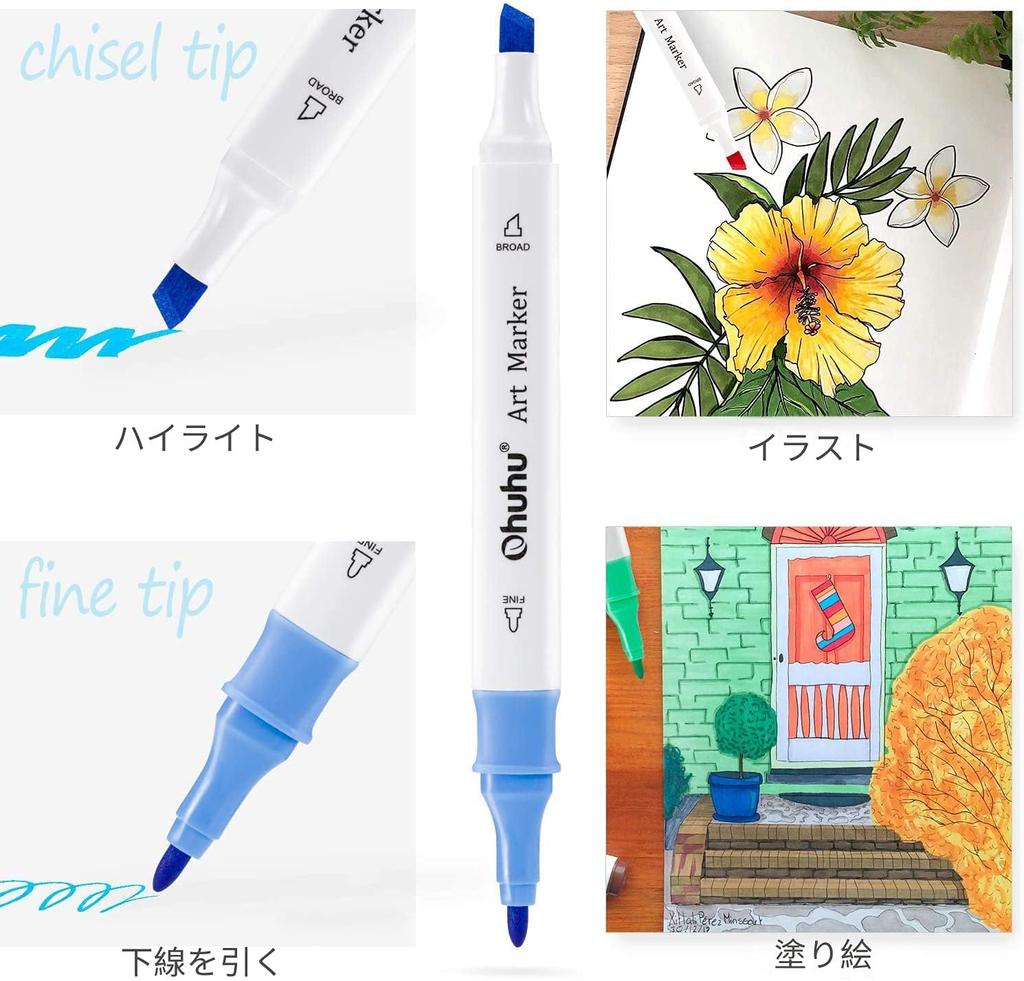 Ohuhu Illustration 47 48 Thick and Thin Triangular Art Supplies Set with Blender Set A Markers, Colors, Pens, Professional/Beginner Level, Tips,