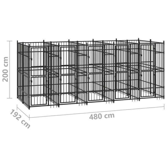 VidaXL Outdoor Dog Kennel Steel 9.22 M², Black, Powder-coated Steel, 480 X 192 X 200 Cm