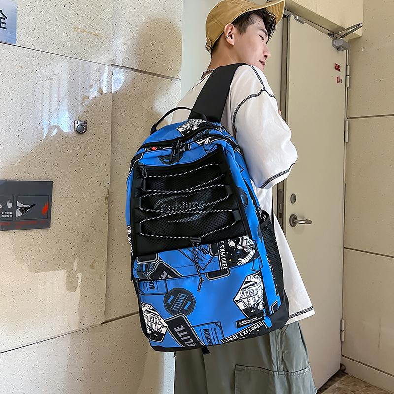 Street Style Printed Front Pocket Student Schoolbag Korean Version Casual Style Large Capacity Backpack