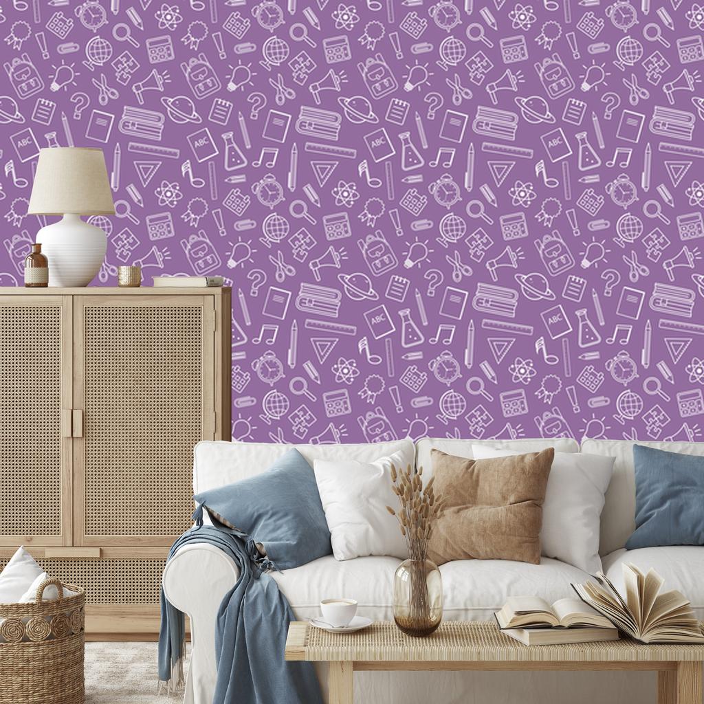 Wallpaper School Supplies Purple and Lavender, Purple Background 50x1000