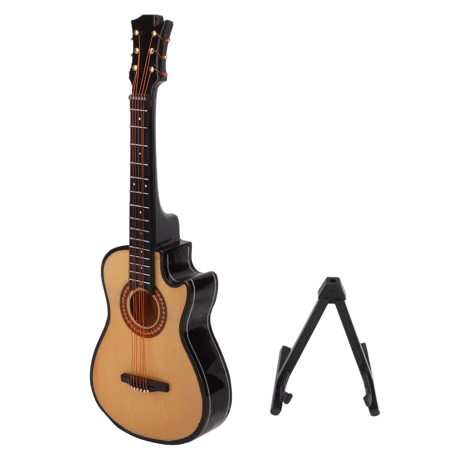 

Minature Guitar Model Wooden Musical Instrument Guitar Replica with Stand Ornament