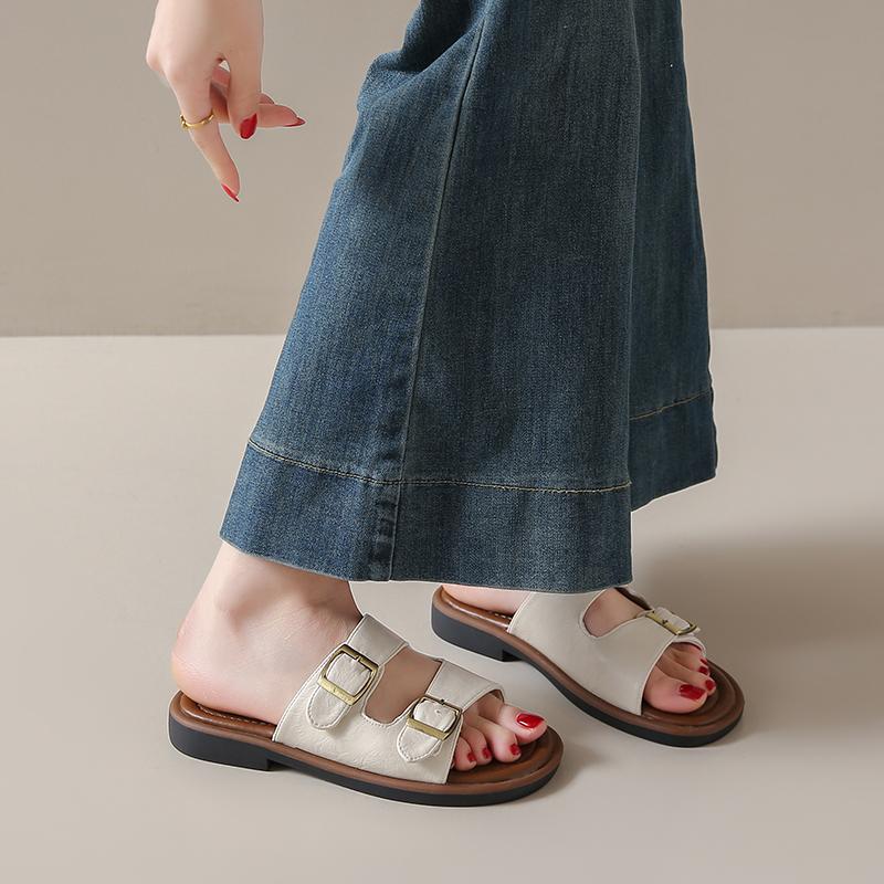 CRLAYDK Flat Sandals for Women Walking Summer Ladies Adjustable Buckle Strap Casual Outdoor Slippers Dressy Slides Footwear