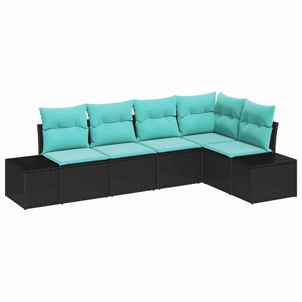 Garden Sofa Set with Cushions 5 Pcs Black Poly Rattan