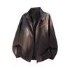 American Windproof Stand-up Collar PU Leather Jacket Men's Autumn Retro Loose Silhouette Locomotive Jacket Pu Leather Jacket