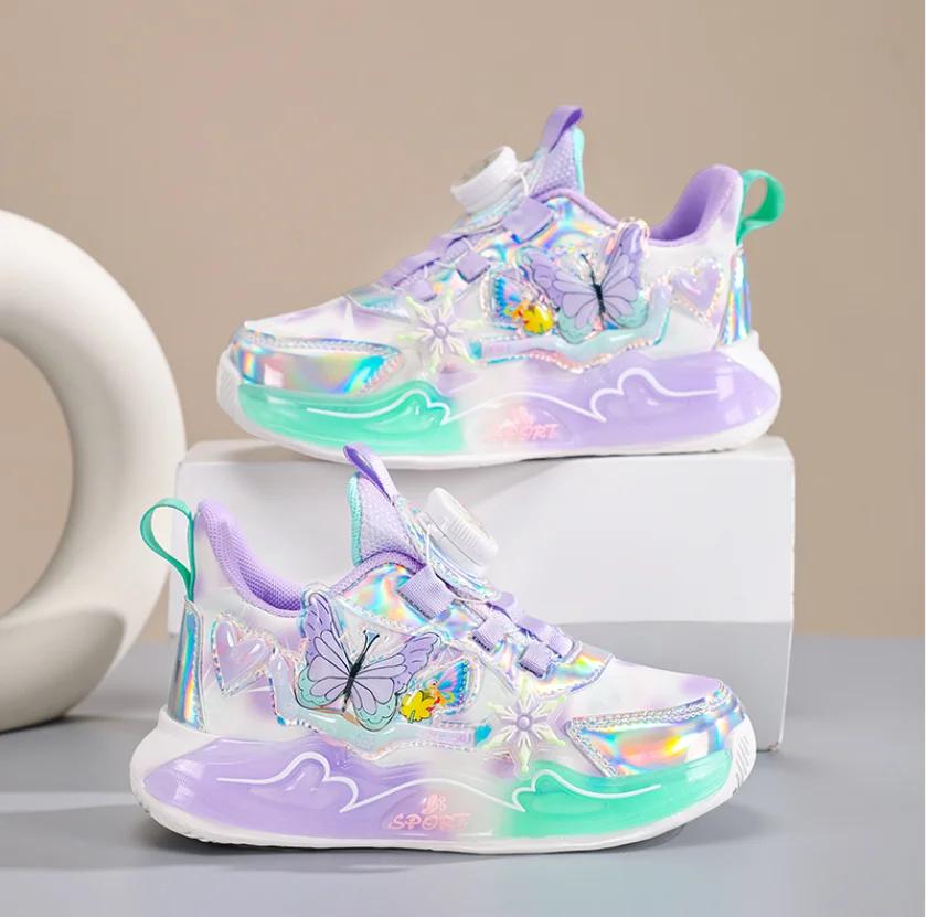 

Children s Sneakers 2025 New Girls Sports Shoes Mesh Breathable Kid s Running Shoes Rotating Buckle Soft Sole Causal Shoes 37