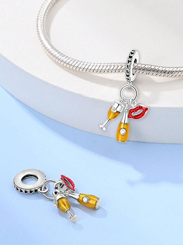 Charms Plata Copper Colors Beer Glass Wine Glass Bead Charm Pendant For Original Bracelet For Women Diy Jewelry Love Gift