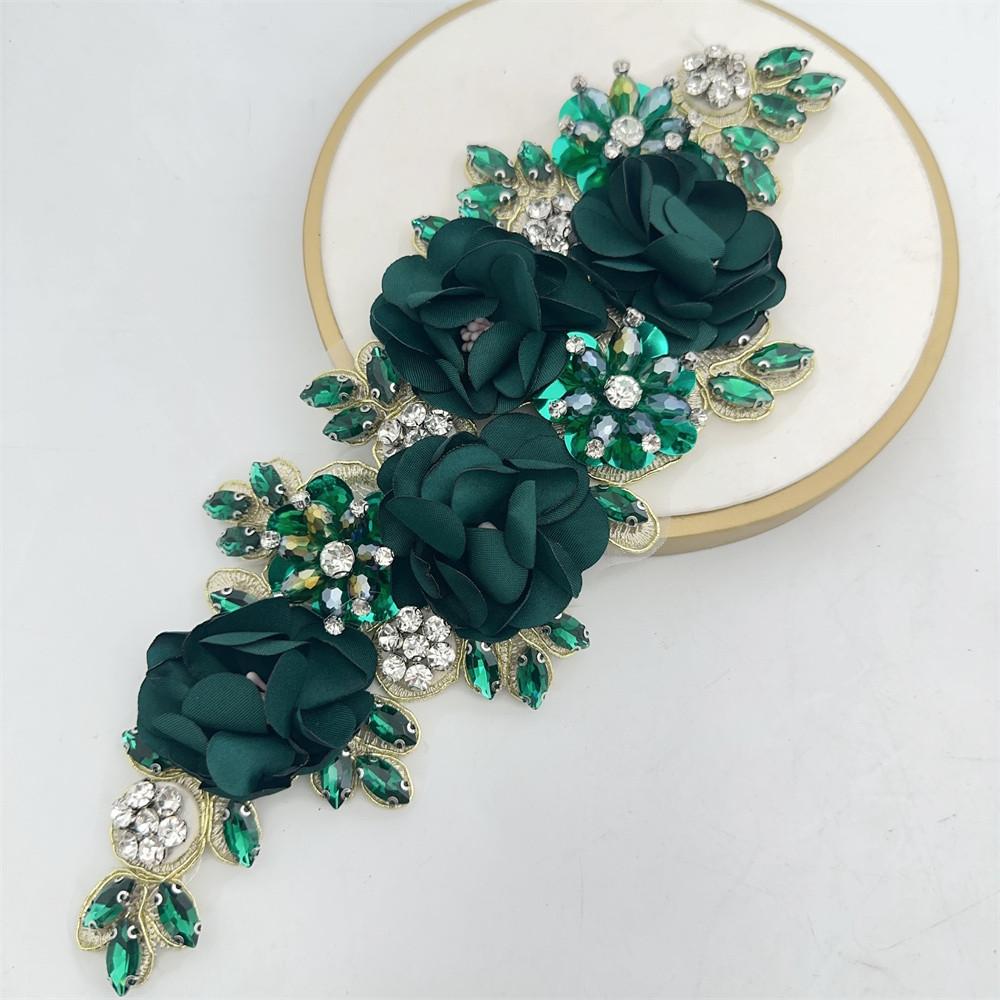 1PCS Handmade 3d sew on applique embroidery rhinestone flower patch for wedding dress