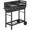 Charcoal Barbecue Grill with 2 Cooking Areas, Portable BBQ Trolley with Wheels, Height Adjustable Grates, Bottom Shelf
