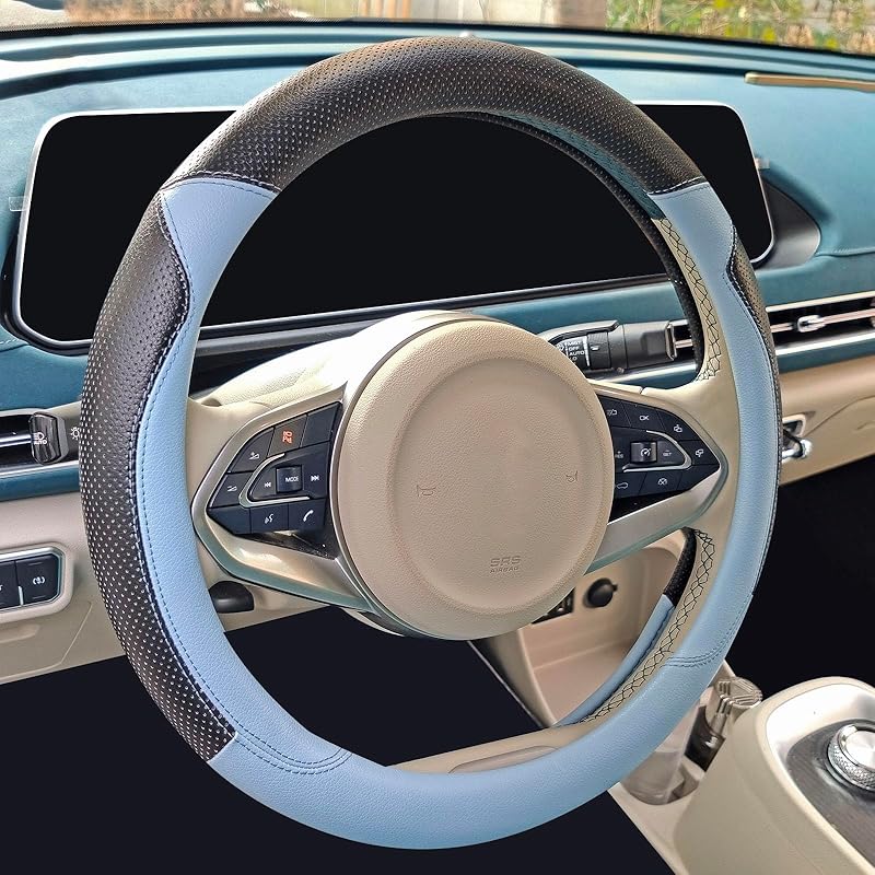 YUNZLAN Stylish Cute Cat Ear Steering Wheel Cover For Women Girl,Leather Auto Car Steering Wheel Cover Universal Fit 15 Inch Car Interior Accessories