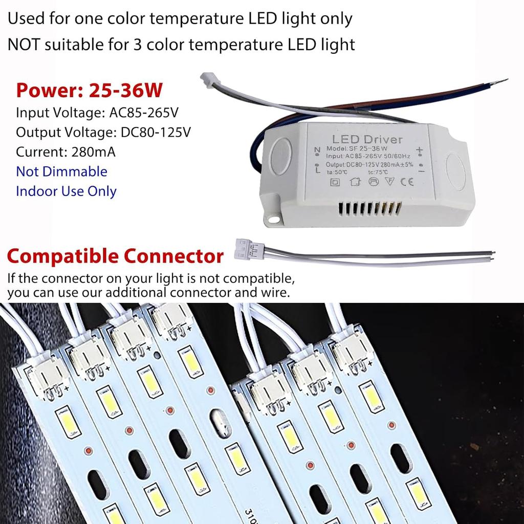 LED Driver 25-36W for Single Color Ceiling Strip Spot Light Module Panel, Replacement LED Starter Power Supply Adapter Transformer, Input AC85-265V